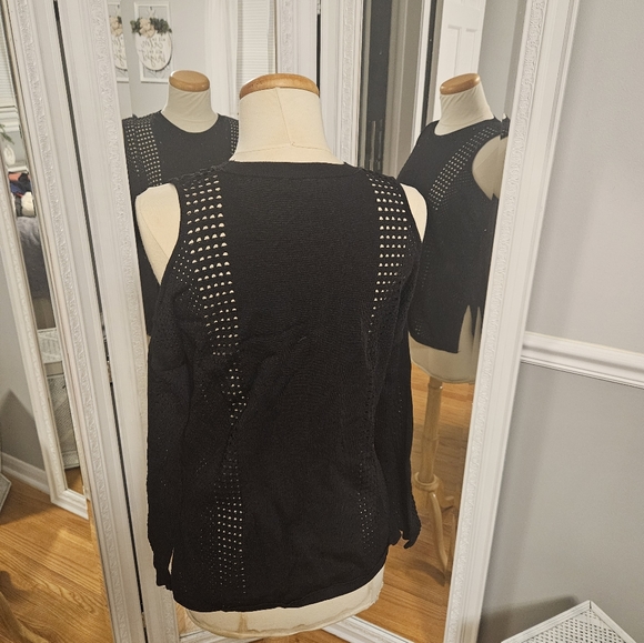 Topshop Cold Shoulder Black Sweater Blouse Size M - Picture 3 of 5